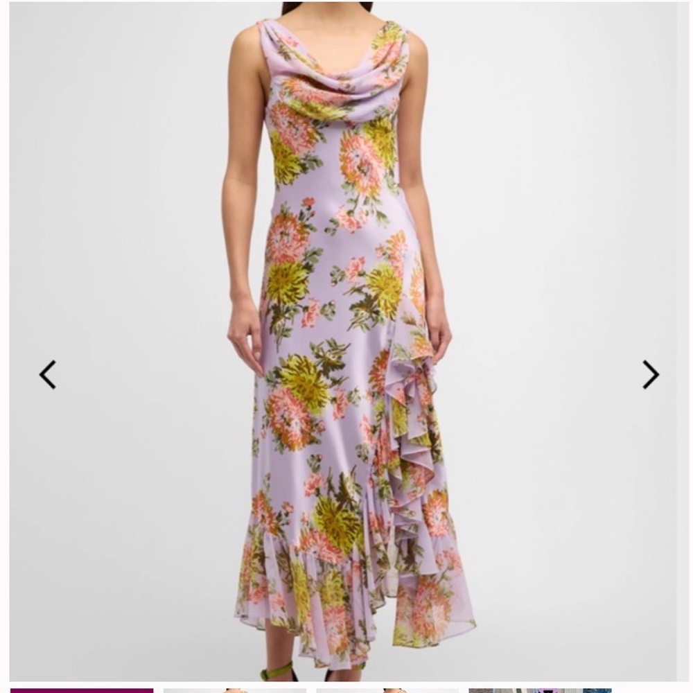 CINQ A SEPT Raya Faded Chrysanthemum Sleeveless Cowl Midi Dress Lilac NWT Size 6